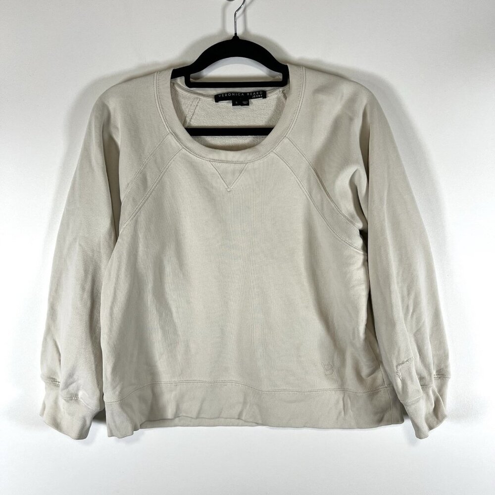 Veronica Beard Sweatshirt Womens Small Cream Ivory Natti Crop French Terry Pima